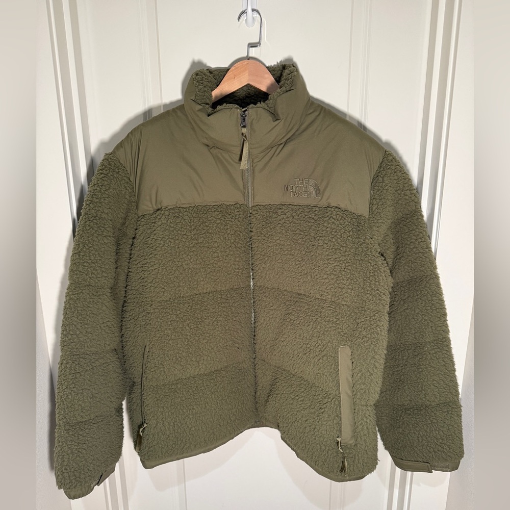THE NORTH FACE - Olive Shearling Nuptse Puffer Jacket - Picture 4 of 16